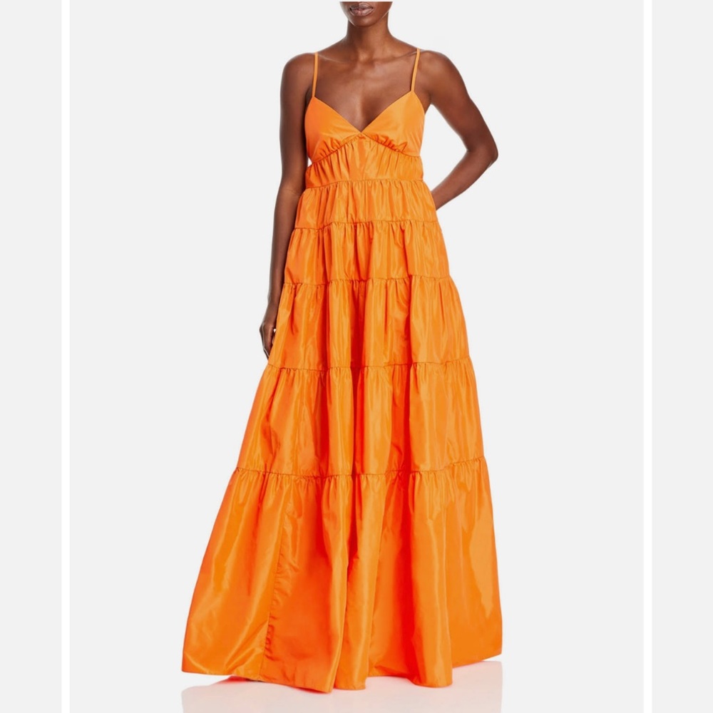STAUD Bright Orange Tiered Spaghetti-Strap Maxi Dress